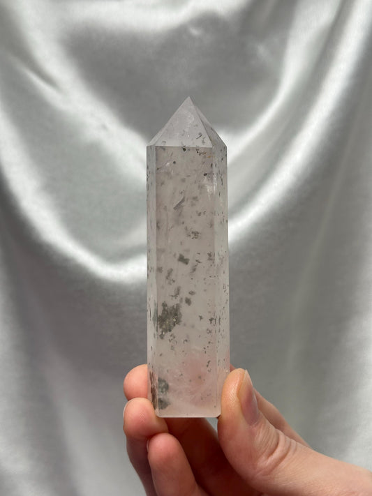 Rose Quartz with Pyrite Tower | Natural Pink Quartz Crystal Point with Pyrite Inclusions | Raw Mineral Specimen for Collectors & Display