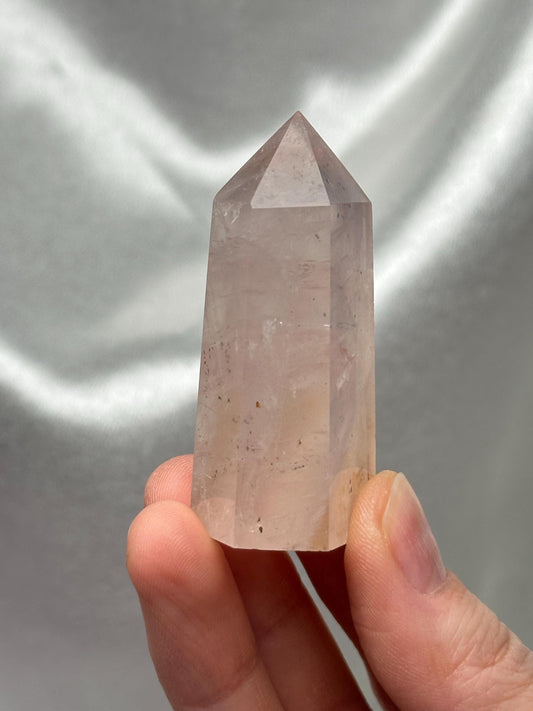 Rose Quartz with Pyrite Golden Healer Tower | Natural Pink Quartz Crystal Point with Pyrite Inclusions | Raw Mineral Specimen for Display