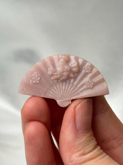 Mini Pink Opal Fan with Fox Carving | Hand-Carved Crystal Gemstone Figurine | Cute Animal Sculpture | Unique Fox Lover Gift Idea