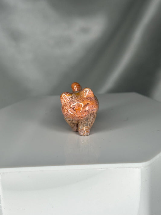 Mini Fossilized Coral Walking Cat Carving | Hand-Carved Gemstone Kitty Figurine | Crystal Animal Sculpture | Cat Lover Gift Idea