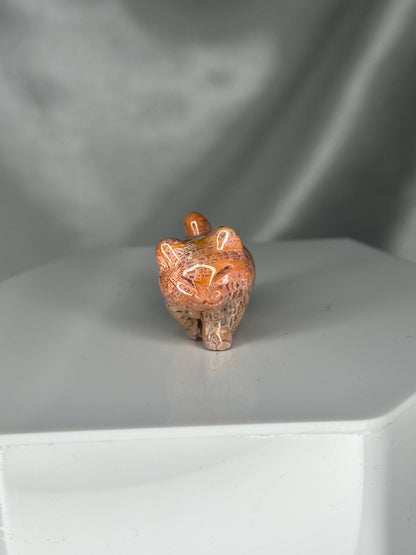 Mini Fossilized Coral Walking Cat Carving | Hand-Carved Gemstone Kitty Figurine | Crystal Animal Sculpture | Cat Lover Gift Idea