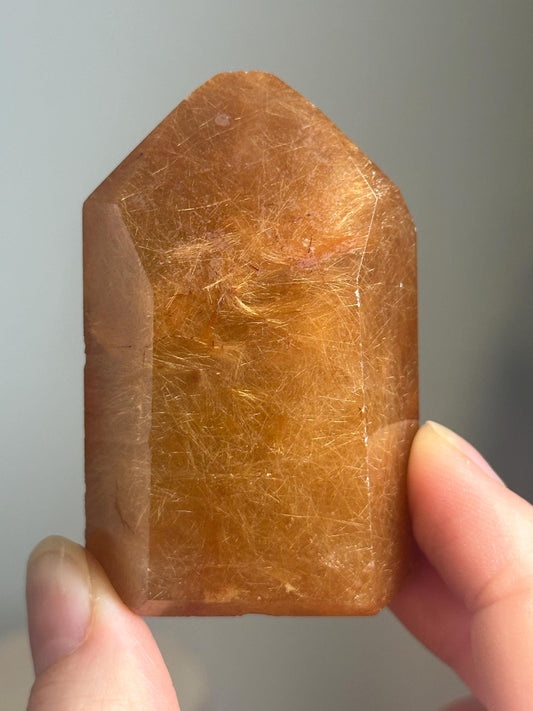 Rutile in Quartz Tower | Natural Clear Quartz Crystal with Rutile Needle Inclusions | Polished Standing Mineral Specimen Collectors Display