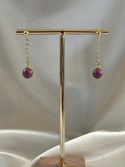 Phosphosiderite Drop Stud Earrings | Natural Purple Gemstone Dangles | Handmade Phosphosiderite Jewelry for Everyday Wear