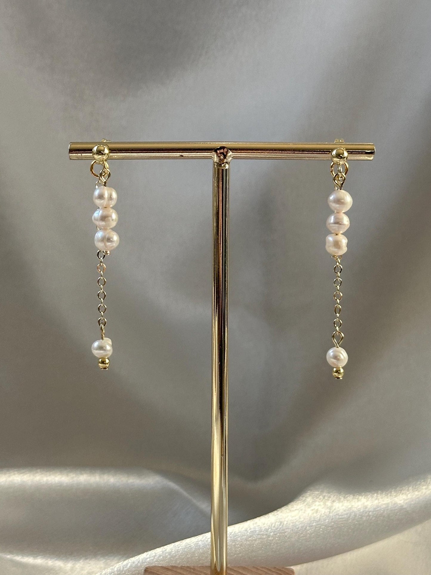 Freshwater Pearl Double Drop Earrings | Natural White Pearl Dangles | Elegant Layered Pearl Drop Earrings | Handmade Jewelry for Everyday