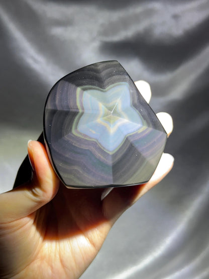 Rainbow Obsidian Star Freeform | Natural Black Obsidian Iridescent Sheen | Polished Volcanic Glass Mineral Specimen for Collectors & Display