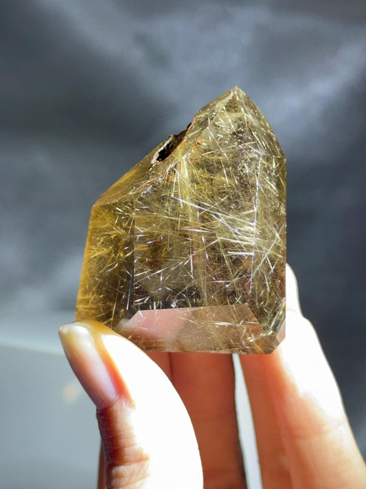 Rutile in Quartz Tower | Natural Clear Quartz Crystal with Rutile Needle Inclusions | Polished Standing Mineral Specimen Collectors Display