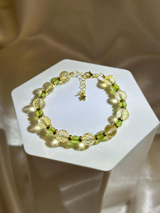 Handmade Faceted Citrine & Peridot Bracelet | 14k Gold Plated Spacers and Chain | Natural Gemstone Beaded Jewelry | Artisan Bracelet