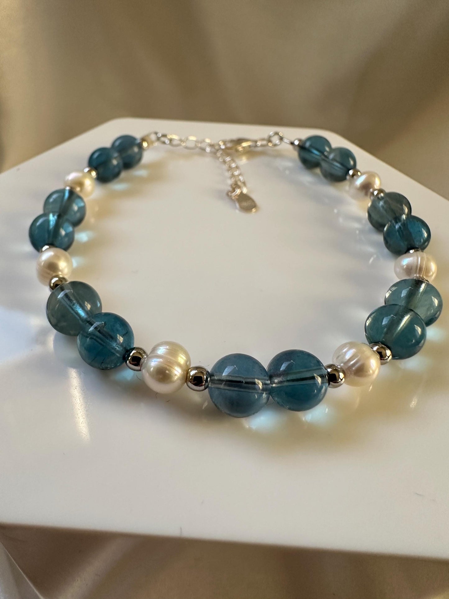 HQ Blue Fluorite with Freshwater Pearl Jewelry | Natural Gemstone Design | Handmade Blue Fluorite and Pearl Accessory