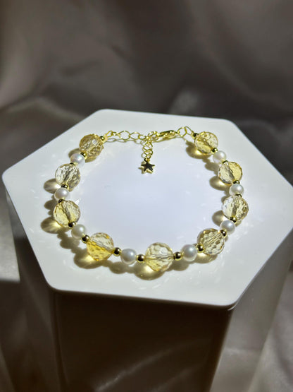 Faceted Citrine & Freshwater Pearl Bracelet | 14k Gold Plated Spacer Beads | Natural Gemstone Bead Jewelry | Handmade Pearl Citrine Design