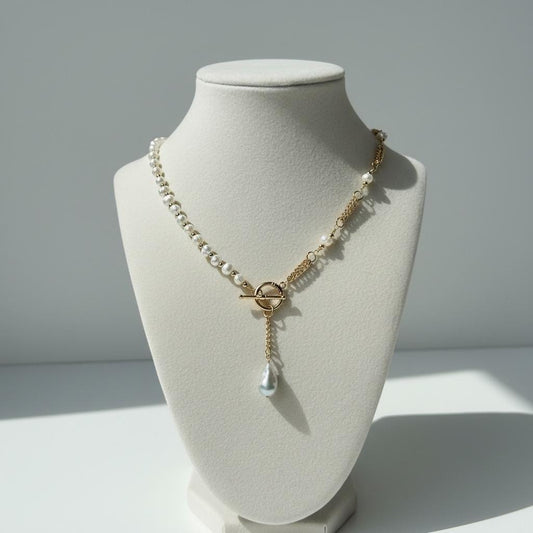 Freshwater Pearl Necklace | 14k Gold Plated Spacer Beads | 18k Gold Plated Chain | Handmade Pearl Jewelry for Elegant Everyday Wear