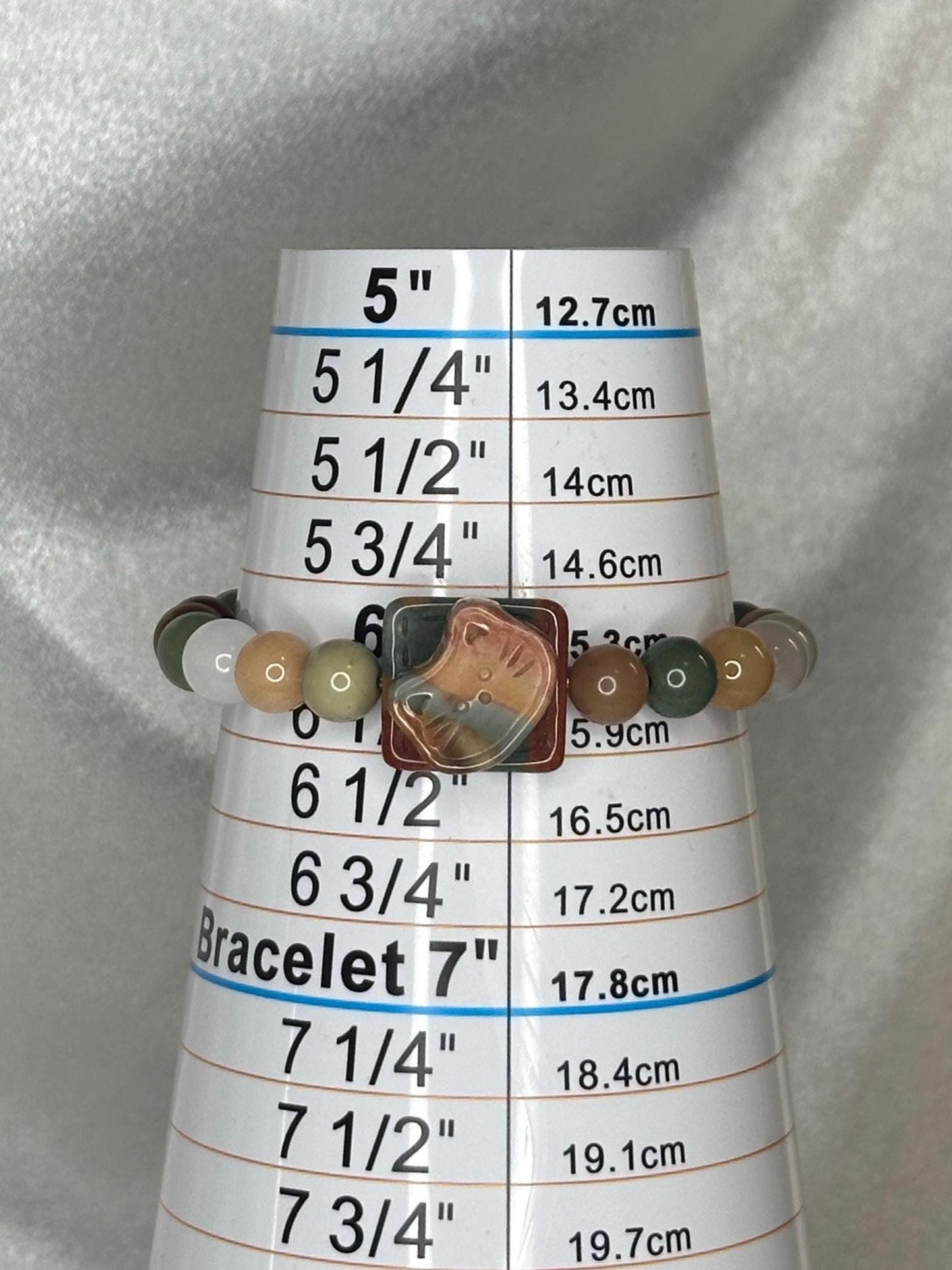 Alashan Agate Kitty Bracelet Fidget Spinner | Natural Agate Beaded Bracelet with Spinning Cat Charm | Handmade Gemstone Jewelry