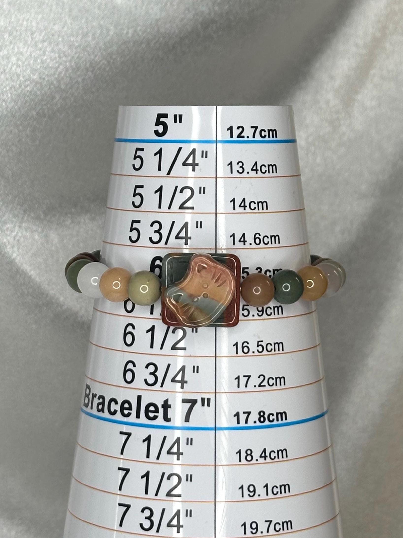 Alashan Agate Kitty Bracelet Fidget Spinner | Natural Agate Beaded Bracelet with Spinning Cat Charm | Handmade Gemstone Jewelry
