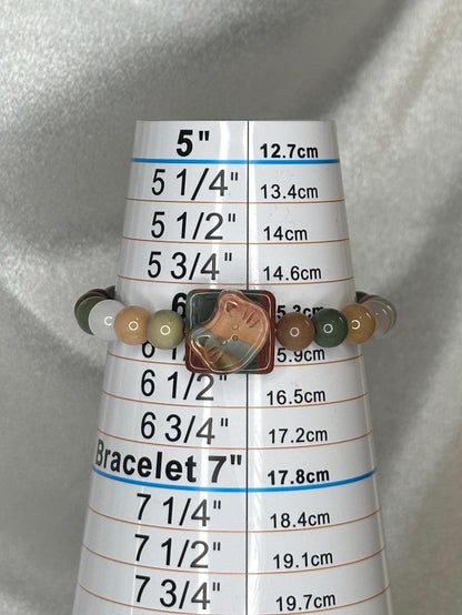 Alashan Agate Kitty Bracelet Fidget Spinner | Natural Agate Beaded Bracelet with Spinning Cat Charm | Handmade Gemstone Jewelry