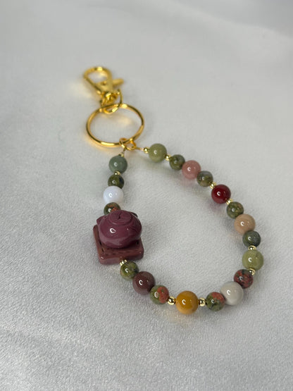 Alashan Agate Bear Fidget Spinner Keychain | Natural Agate Beads with Spinning Charm | Handmade Gemstone Keyring Accessory