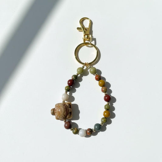 Alashan Agate With Unakite Turtle Fidget Spinner Keychain | Natural Agate Beads with Spinning Charm | Handmade Gemstone Keyring Accessory