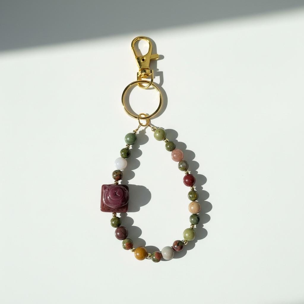 Alashan Agate Bear Fidget Spinner Keychain | Natural Agate Beads with Spinning Charm | Handmade Gemstone Keyring Accessory