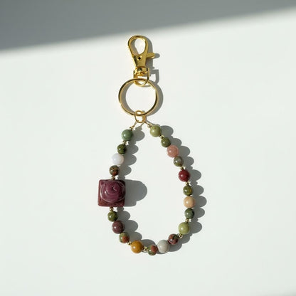 Alashan Agate Bear Fidget Spinner Keychain | Natural Agate Beads with Spinning Charm | Handmade Gemstone Keyring Accessory