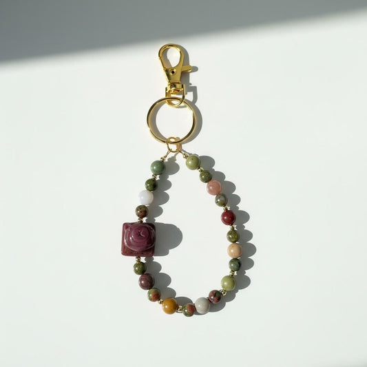 Alashan Agate Bear Fidget Spinner Keychain | Natural Agate Beads with Spinning Charm | Handmade Gemstone Keyring Accessory