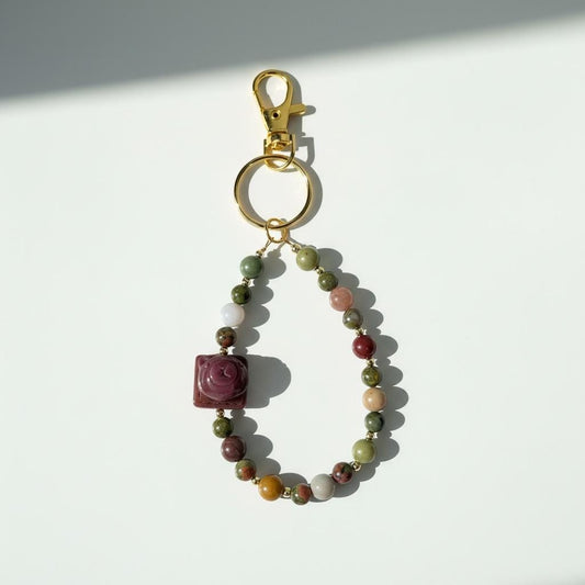 Alashan Agate Bear Fidget Spinner Keychain | Natural Agate Beads with Spinning Charm | Handmade Gemstone Keyring Accessory