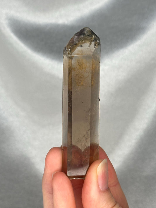 Smoky Citrine Tower with Rutile & Pink Lithium | Natural Quartz Crystal Point | Polished Standing Mineral Specimen for Collectors Display