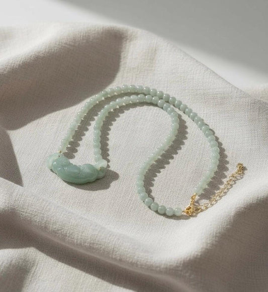 Icy Green Jade Ruyi Bead Pendant 5.4mm – Natural Jade Necklace, Carved Longevity Symbol, Elegant Crystal Jewelry, Meaningful Gift