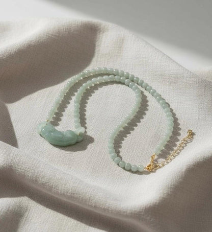 Icy Green Jade Ruyi Bead Pendant 5.4mm – Natural Jade Necklace, Carved Longevity Symbol, Elegant Crystal Jewelry, Meaningful Gift