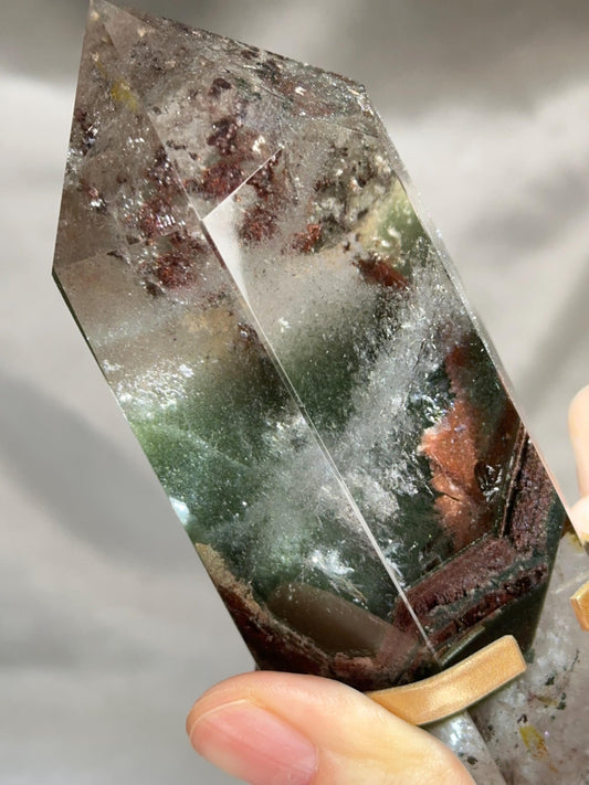 Garden Quartz Tower on Stand | Scenic Lodolite Crystal for Manifestation & Insight | Unique Gemstone Display or Altar Decor