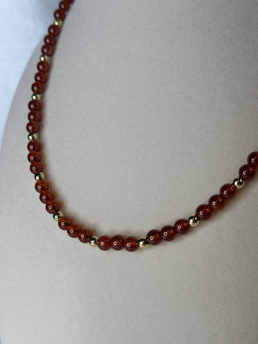Spessartine Garnet Beaded Necklace | Natural Orange Garnet Beads | 14k Gold Plated Spacer Beads | Handmade Gemstone Necklace Jewelry
