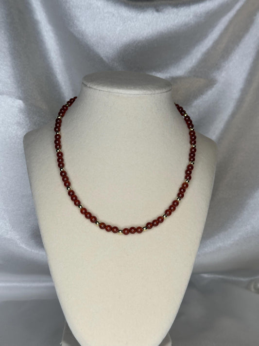 Spessartine Garnet Beaded Necklace | Natural Orange Garnet Beads | 14k Gold Plated Spacer Beads | Handmade Gemstone Necklace Jewelry