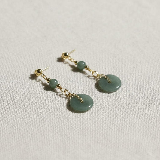 Jade Donut Stud Drop Dangle Earrings | Natural Green Jade Hoop Style Drops | Handmade Gemstone Earrings for Everyday Simple Jewelry Gift