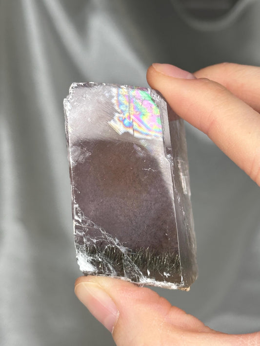 Polished Lavender Calcite with Rutile | Madagascar Purple Crystal | Natural Mineral Specimen Collection Display