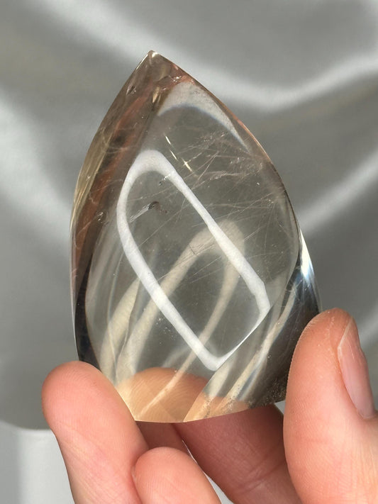 Light Citrine Flame with Rutile | Natural Yellow Quartz Crystal Flame Carving | Polished Standing Mineral Specimen for Collectors & Display