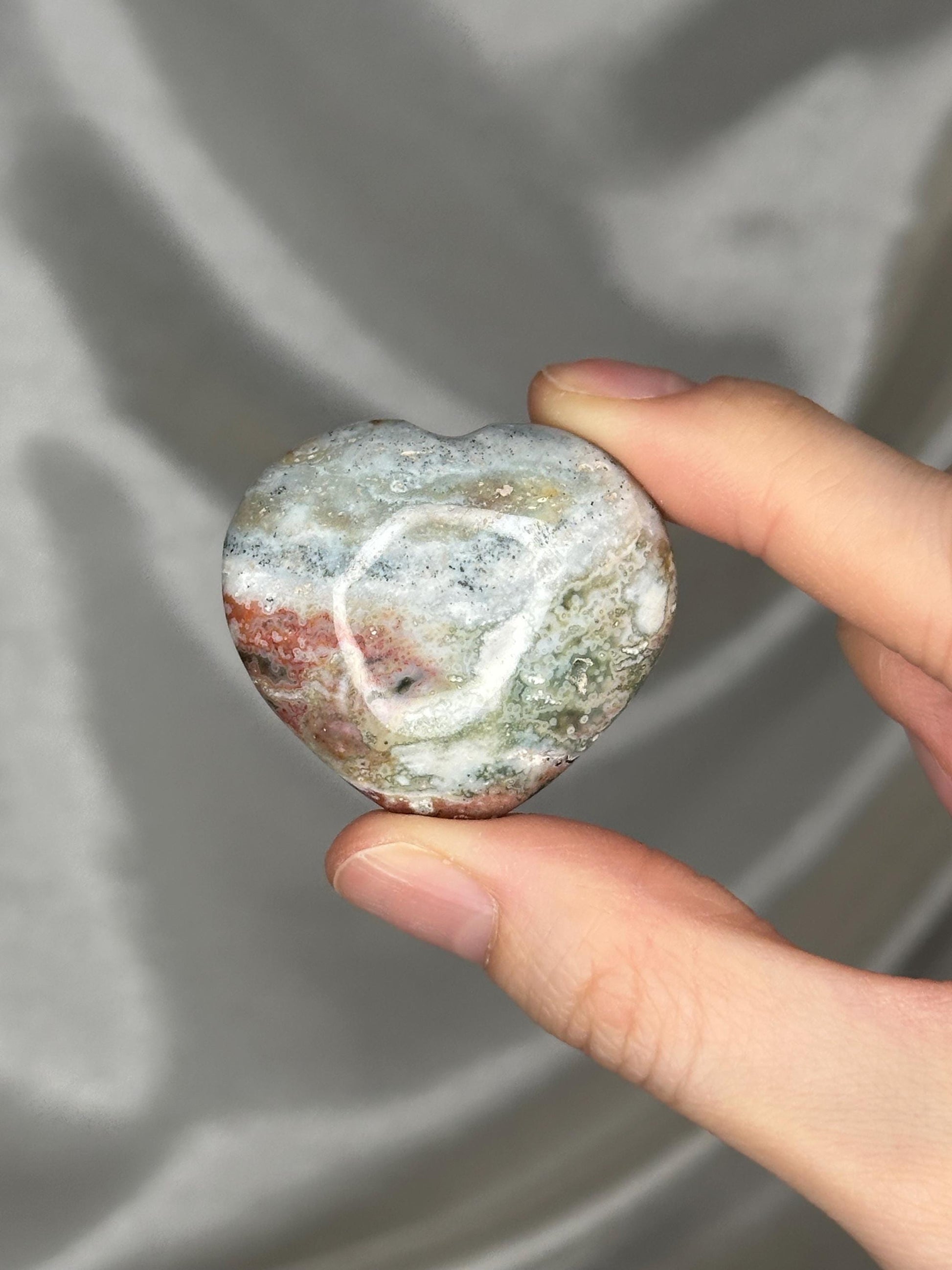 Sea Jasper Heart Carving | Natural Ocean Jasper Crystal Heart | Polished Stone Heart Mineral Specimen for Collectors & Display