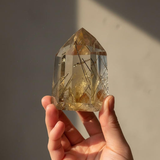 RARE Rutile Citrine Tower | Polished Citrine Quartz Point with Needle Inclusions | Natural Yellow Crystal Mineral for Display & Collections