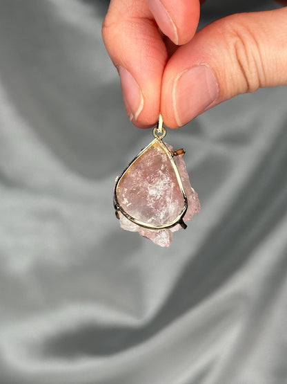 Crystallized Rose Quartz Pendant | Natural Pink Quartz Crystal Growth | Gold Plated Setting Pendant | Polished Gemstone Jewelry Necklaces