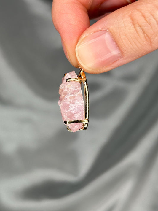 Crystallized Rose Quartz Pendant | Natural Pink Quartz Crystal Growth | Gold Plated Setting Pendant | Polished Gemstone Jewelry Necklaces