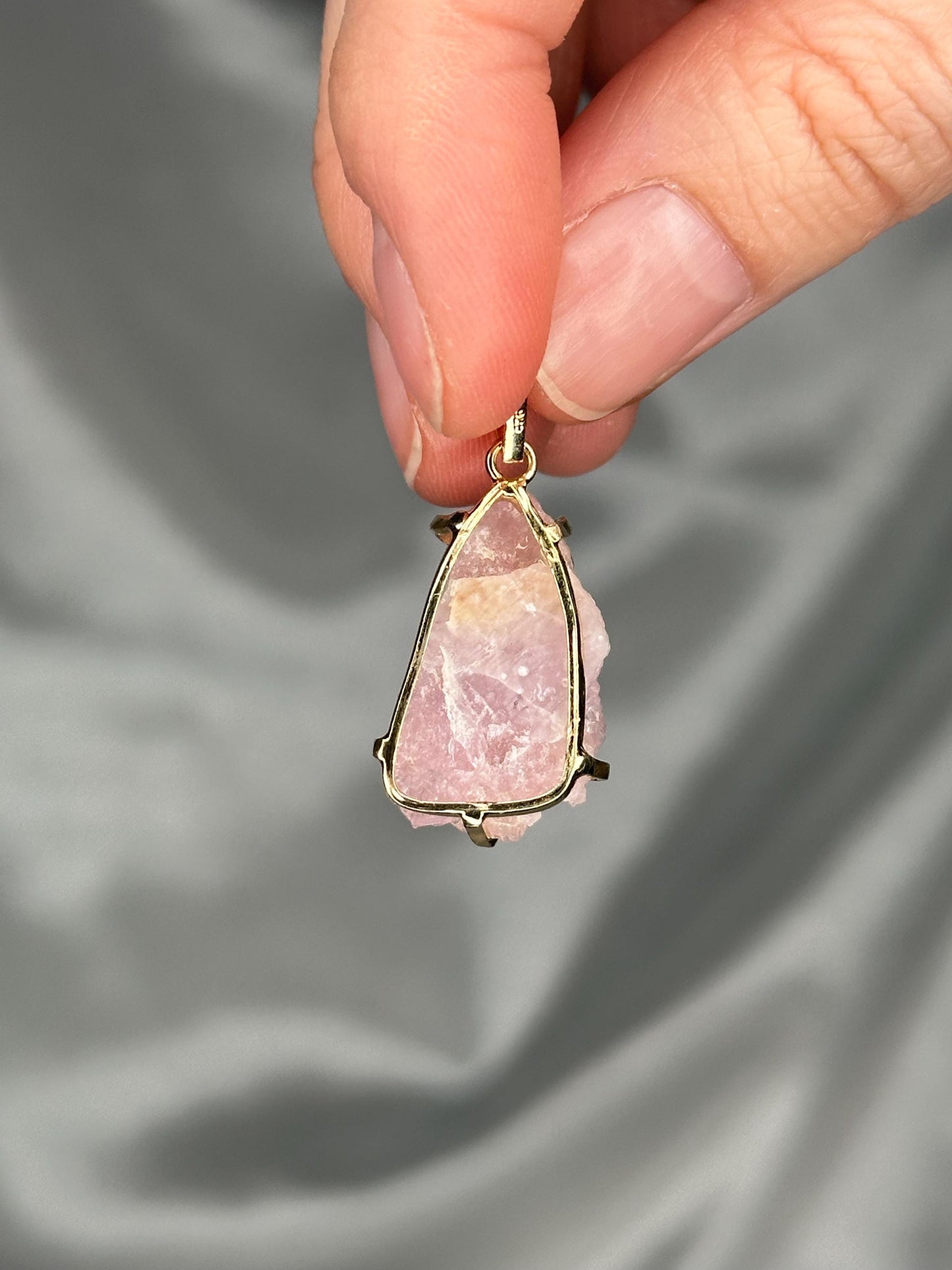 Crystallized Rose Quartz Pendant | Natural Pink Quartz Crystal Growth | Gold Plated Setting Pendant | Polished Gemstone Jewelry Necklaces