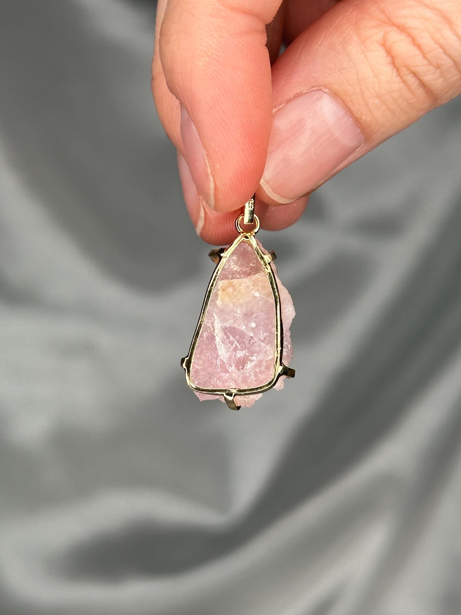 Crystallized Rose Quartz Pendant | Natural Pink Quartz Crystal Growth | Gold Plated Setting Pendant | Polished Gemstone Jewelry Necklaces