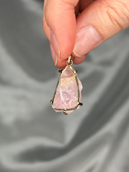 Crystallized Rose Quartz Pendant | Natural Pink Quartz Crystal Growth | Gold Plated Setting Pendant | Polished Gemstone Jewelry Necklaces