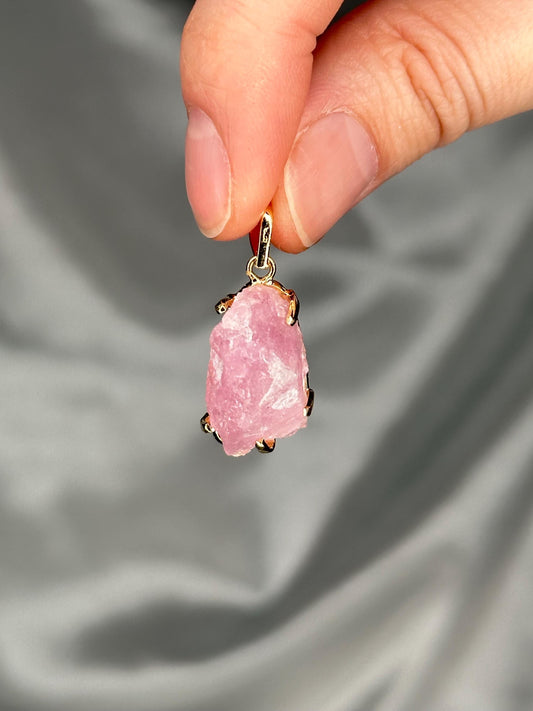 Crystallized Rose Quartz Pendant | Natural Pink Quartz Crystal Growth | Gold Plated Setting Pendant | Polished Gemstone Jewelry Necklaces