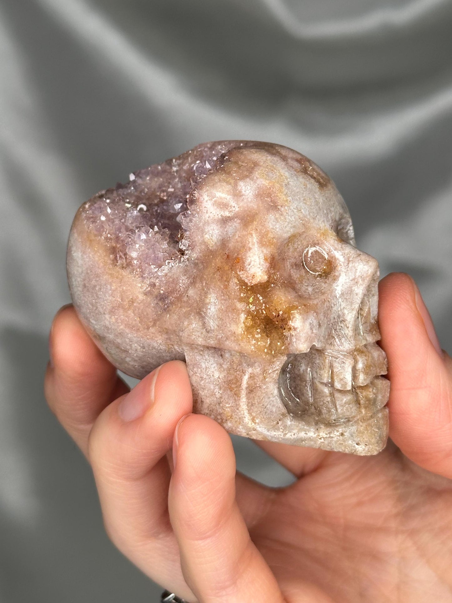 Pink Amethyst Skull Carving | Natural Pink Amethyst Crystal Sculpture | Polished Stone Skull Mineral Specimen for Collectors & Display