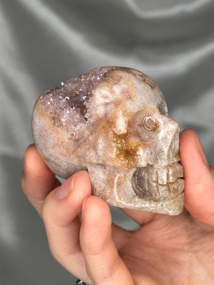Pink Amethyst Skull Carving | Natural Pink Amethyst Crystal Sculpture | Polished Stone Skull Mineral Specimen for Collectors & Display