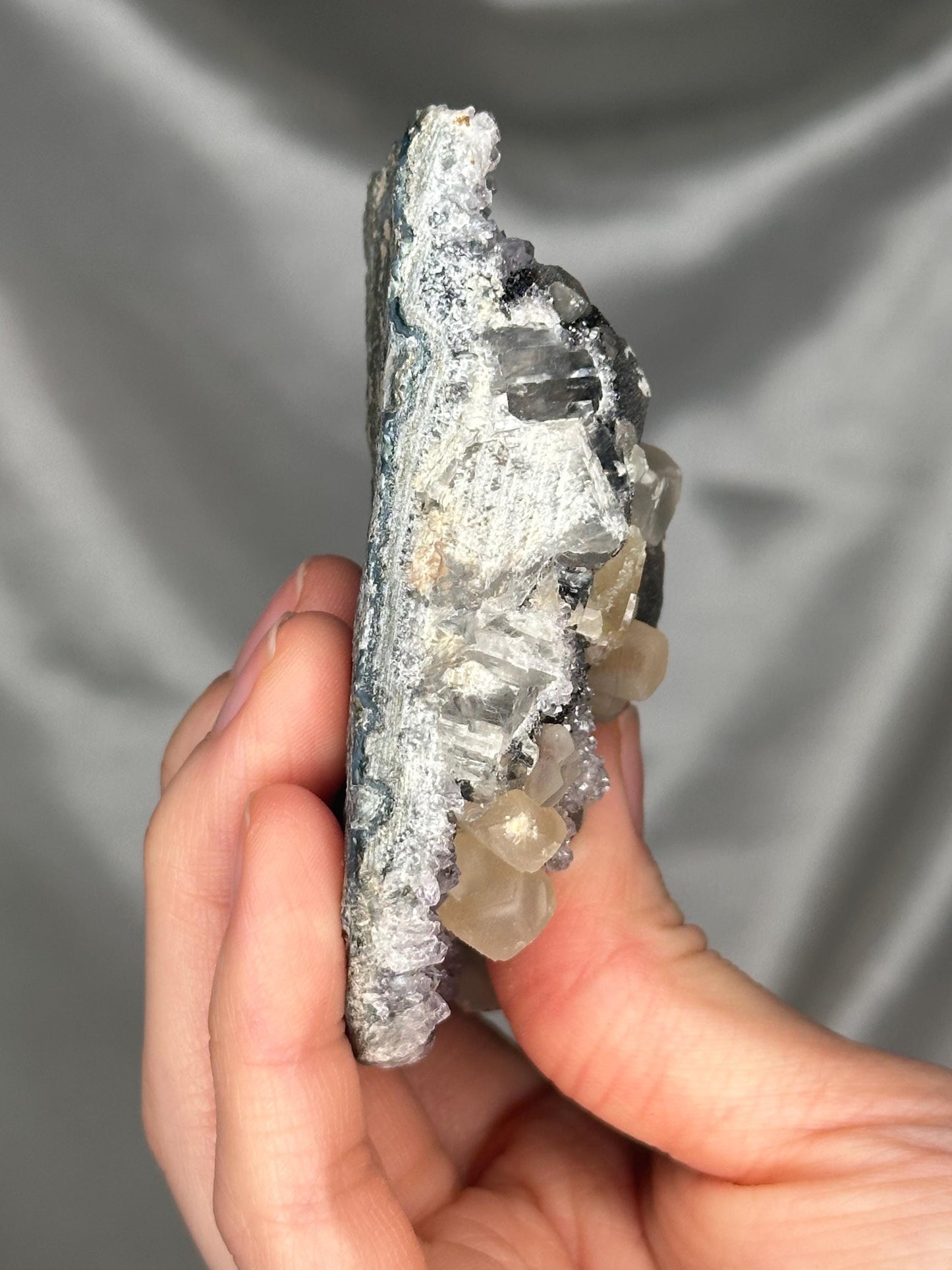 Amethyst with Calcite & Goethite Plate Specimen | Natural Amethyst Crystal with Mineral Growth | Flat Mineral Display Piece for Collectors