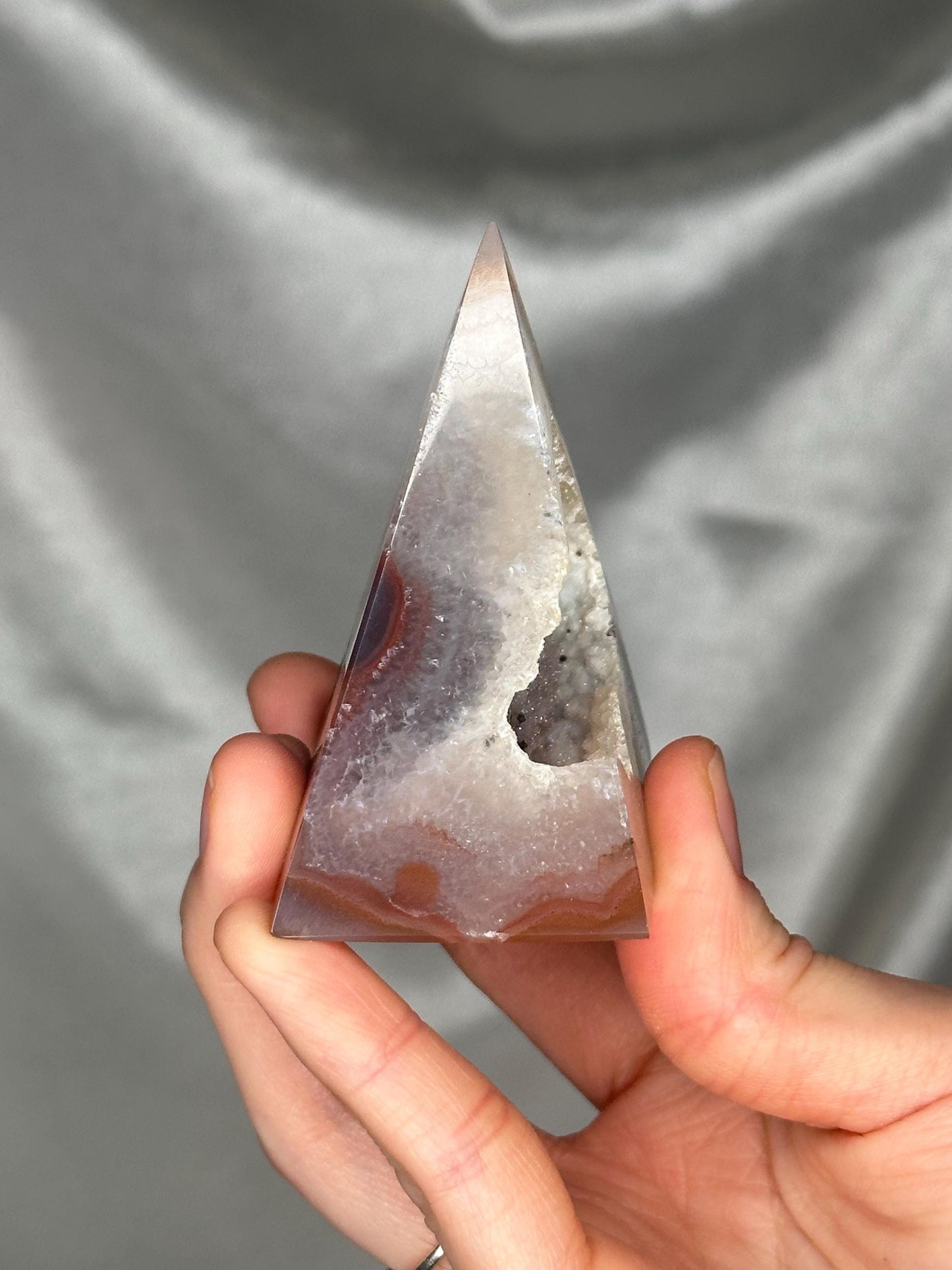 Druzy Agate Pyramid with Sugar Druzy Pocket | Natural Agate Crystal Pyramid | Sparkling Druze Mineral Specimen for Collectors & Display