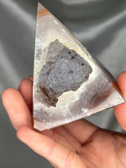 Druzy Agate Pyramid with Sugar Druzy Pocket | Natural Agate Crystal Pyramid | Sparkling Druze Mineral Specimen for Collectors & Display