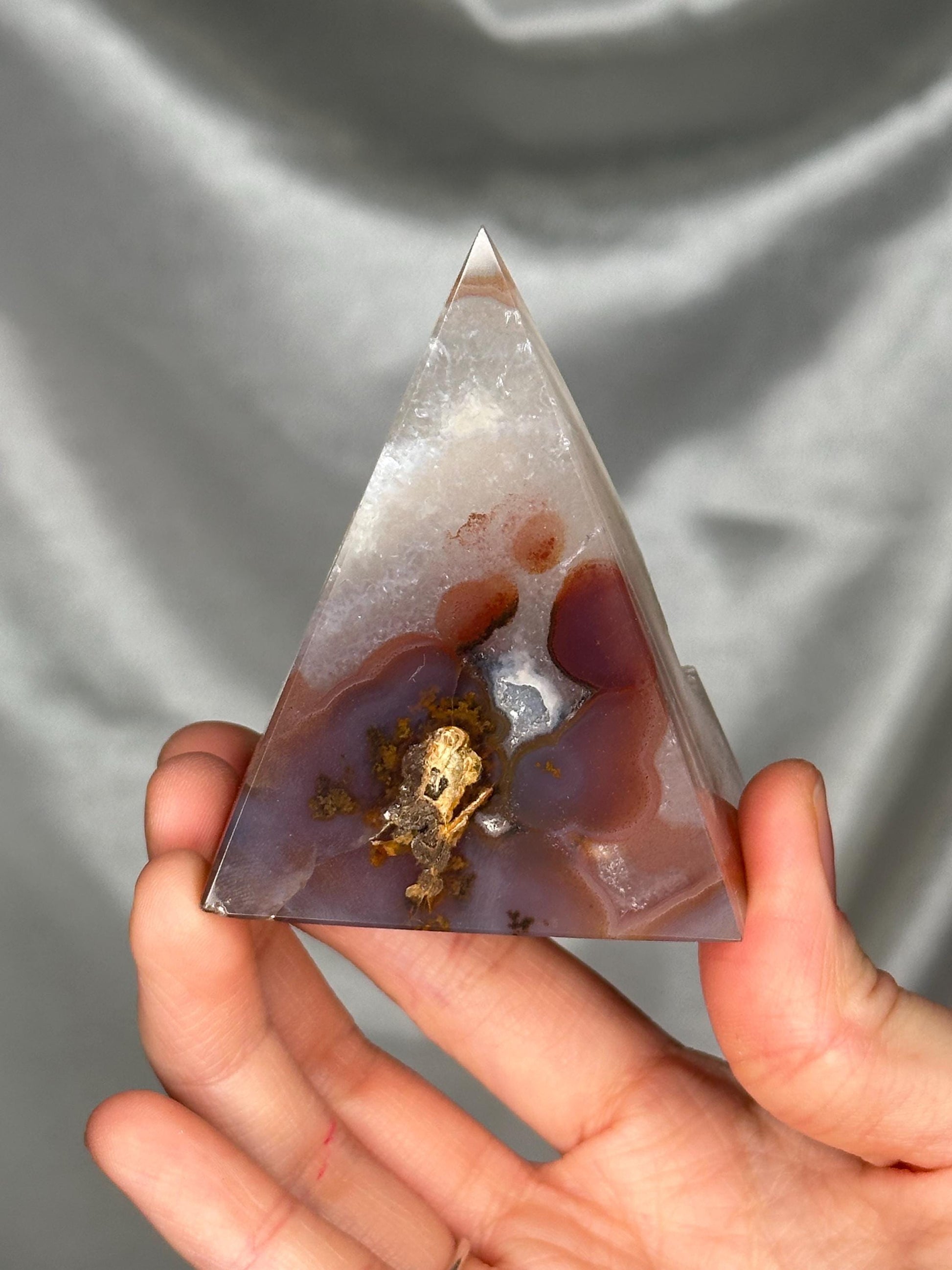 Druzy Agate Pyramid with Sugar Druzy Pocket | Natural Agate Crystal Pyramid | Sparkling Druze Mineral Specimen for Collectors & Display