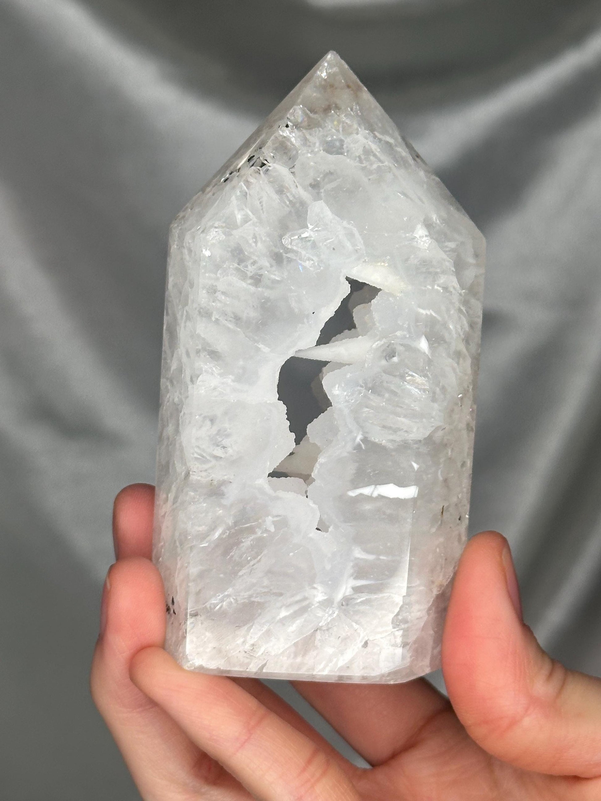Quartz Tower with Dendritic & Iron Inclusions | Druzy Pocket with Dogtooth Calcite | Natural Inclusion Quartz Mineral Specimen