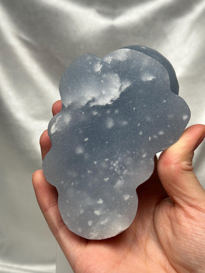 Snowflake Angelite Money Toad Carving w/ Removable Coin | Feng Shui Wealth Frog | Abundance & Prosperity Crystal Figurine