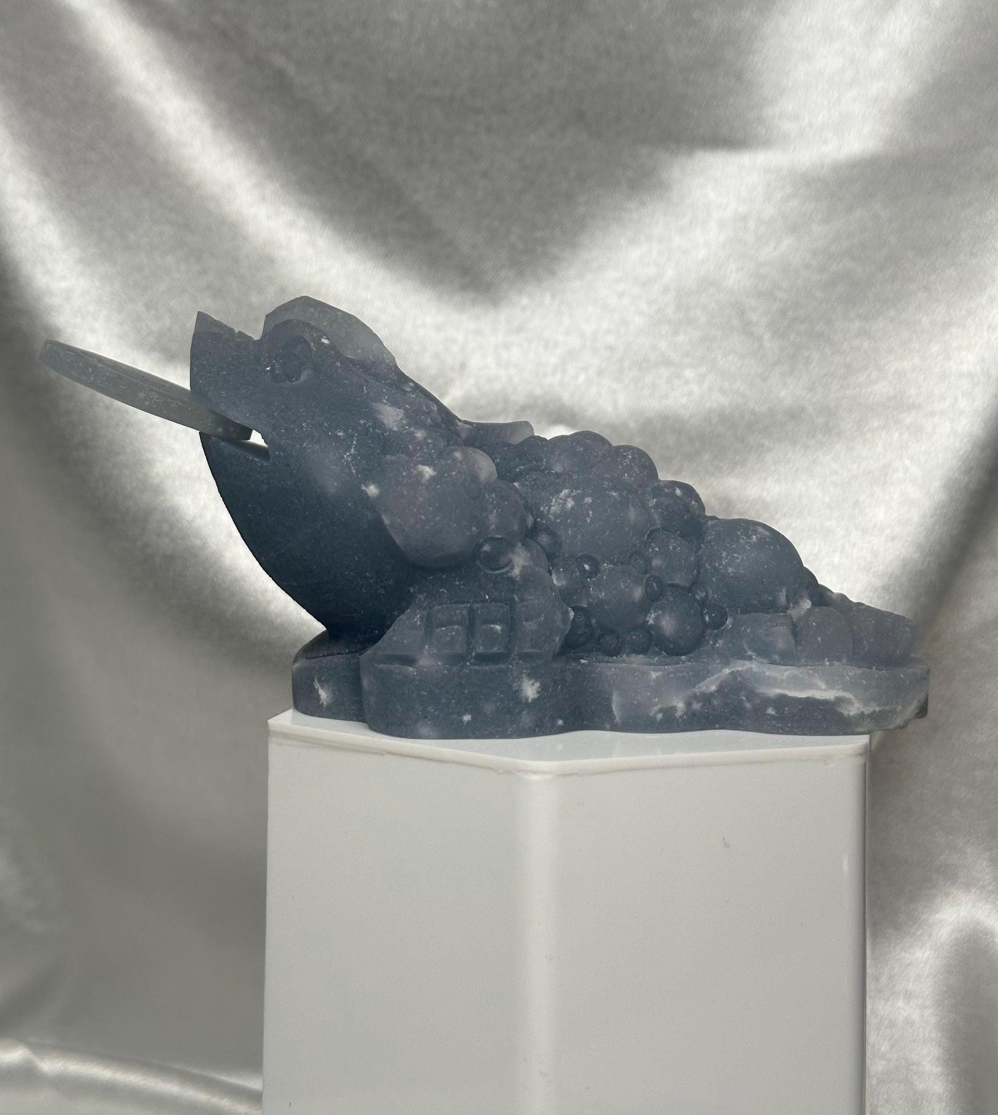 Snowflake Angelite Money Toad Carving w/ Removable Coin | Feng Shui Wealth Frog | Abundance & Prosperity Crystal Figurine