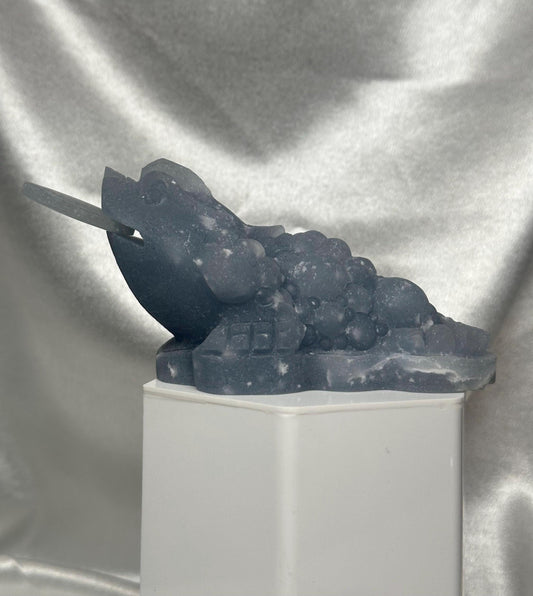 Snowflake Angelite Money Toad Carving w/ Removable Coin | Feng Shui Wealth Frog | Abundance & Prosperity Crystal Figurine